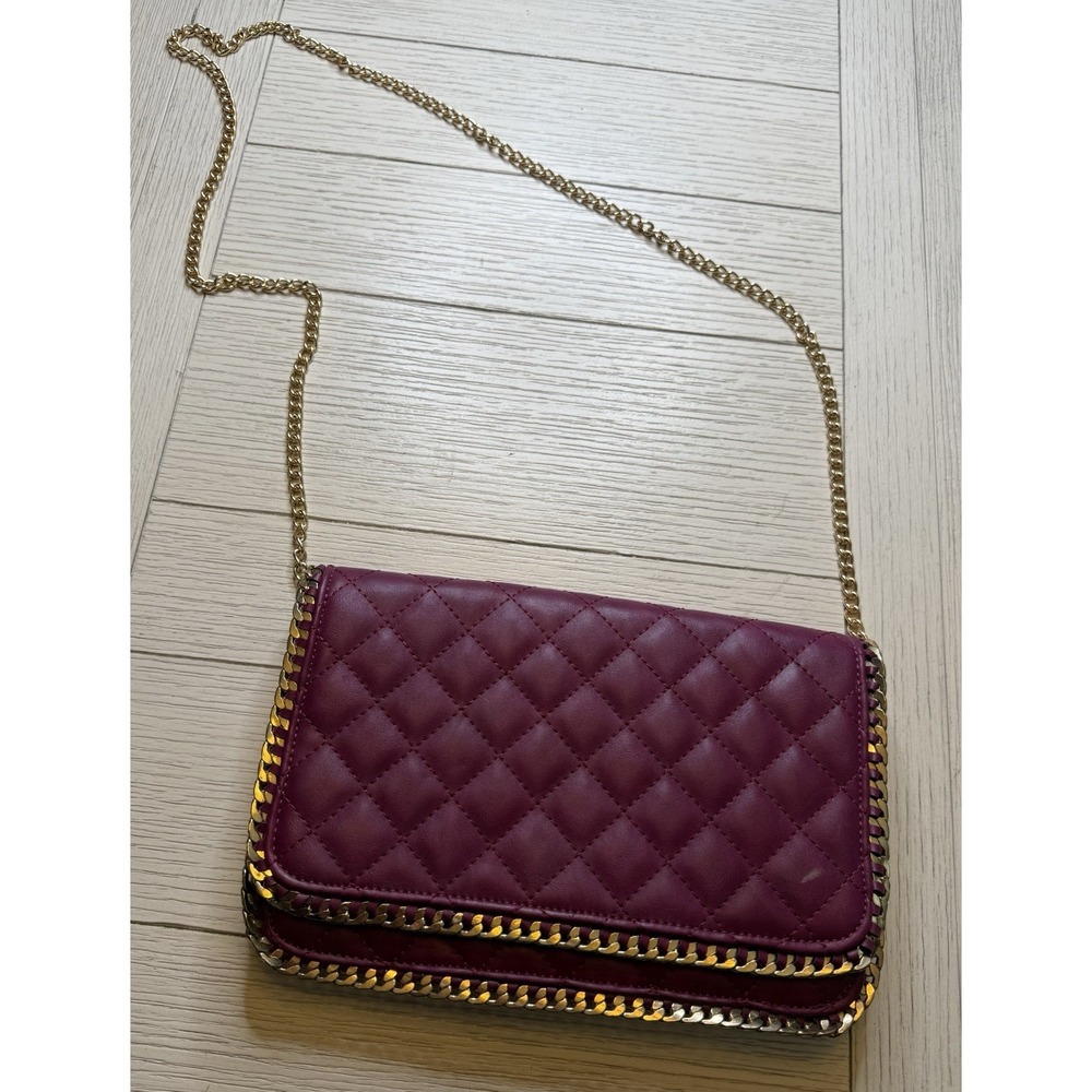 Urban Expressions Fold Over Purse Clutch Crossbody Bag Fuchsia Gold Chain Snap